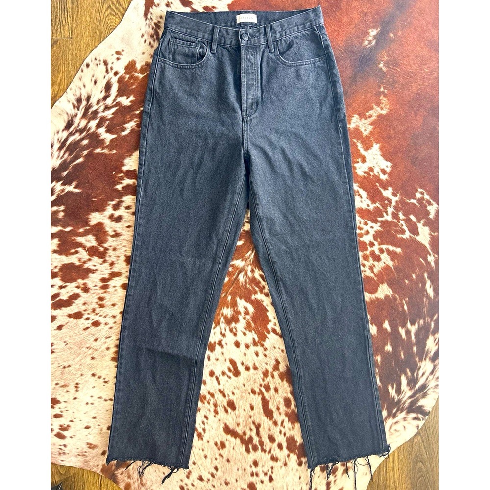 PacSun Women's Washed Black Dad Jeans 28 Mid Rise 5-Pocket Frayed Hem